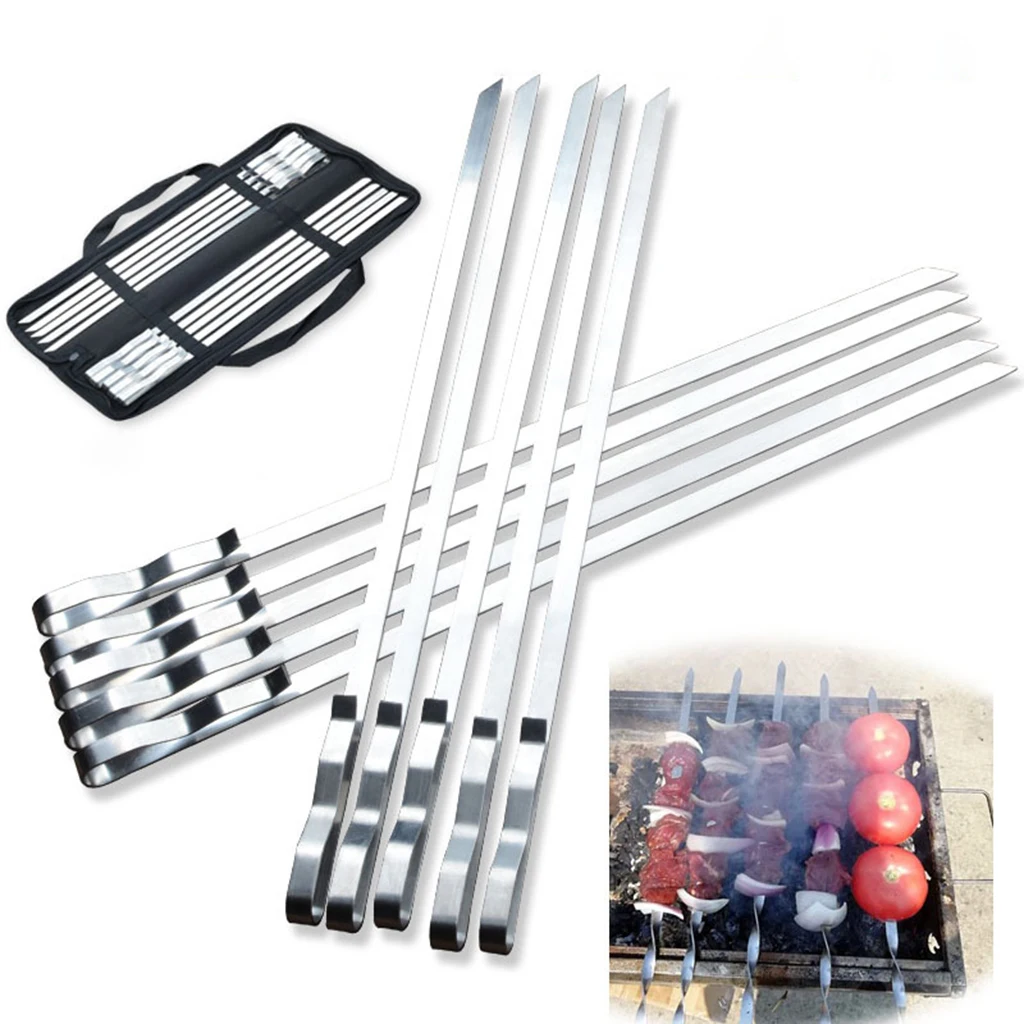 Stainless Steel 10x Grill BBQ Kebab BBQ Sticks Skewers for Roasting Tools Type1