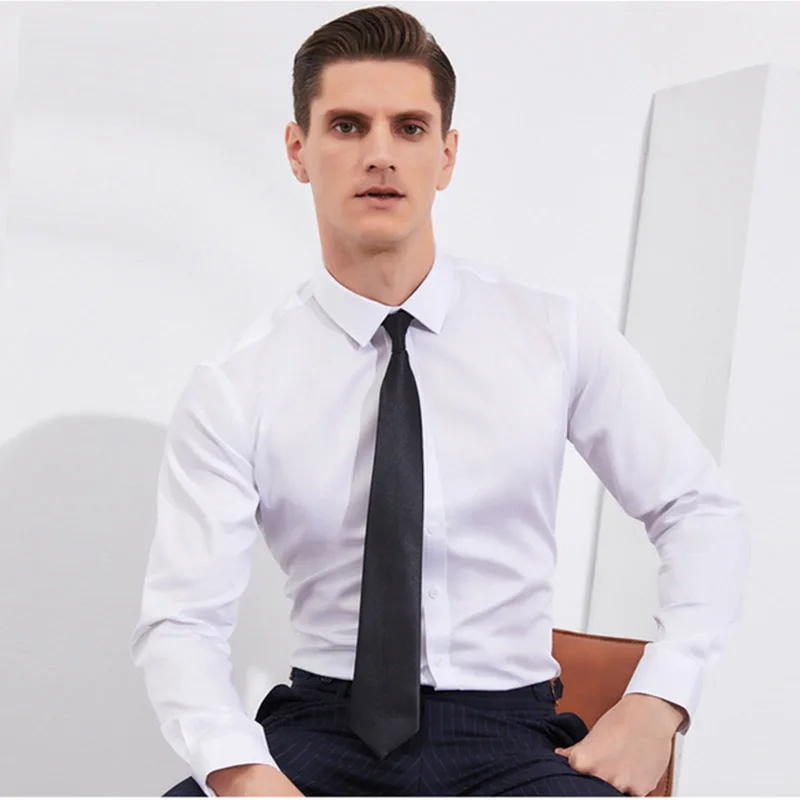 Mens Shirts Long Sleeve Polo Formal With Necktie Dress Shirts Men