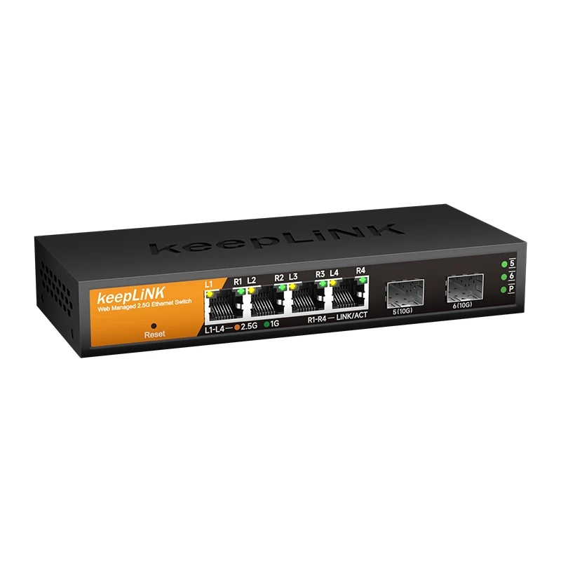 Keeplink 멀티 기가비트 관리 스위치, 6 포트, 4-2.5Gb RJ45 및 2-10G SFP +