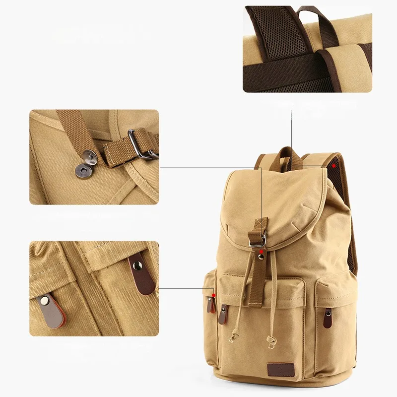 MOYYI Men Vintage Canvas Backpack Large Capacity 15.6inch Laptop Casual Bag For Commuter Travel Premium Durable Unsex Schoolbag - Image 5