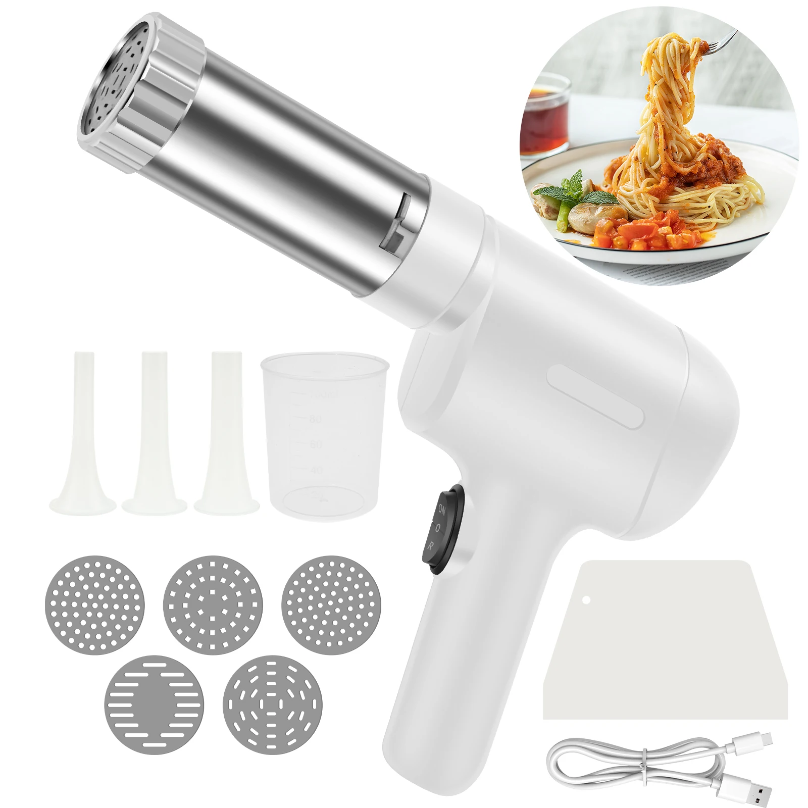 Handheld Electric Pasta Maker with 5 Pasta Discs Portable Electric Noodle Maker Handheld Homemade Spaghetti Machine