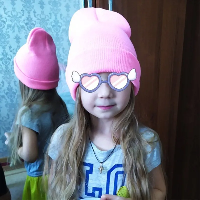 New Winter Knitted Hat for Boys Girls Women Men Unisex Warm Outdoor Autumn Crochet Children Beanies Solid Color Baby Cap 2