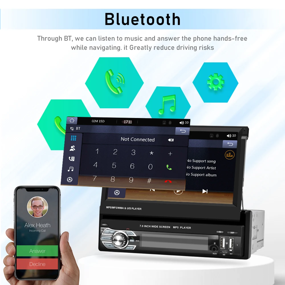 Leekooluu-reproductor Multimedia Universal para coche, pantalla retráctil Manual de 7 pulgadas, 1DIN, Android, Carplay, vídeo, MP5, USB/SD/AUX-IN 5