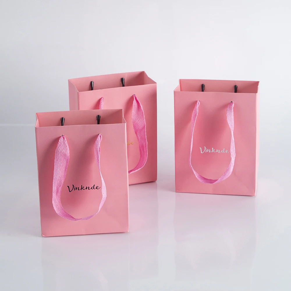 12x6x16cm Kraft Paper Bags with Handles 50-Pack Custom Logo Shopping Bags Gift Tote Bags Recyclable for Small Business Retail