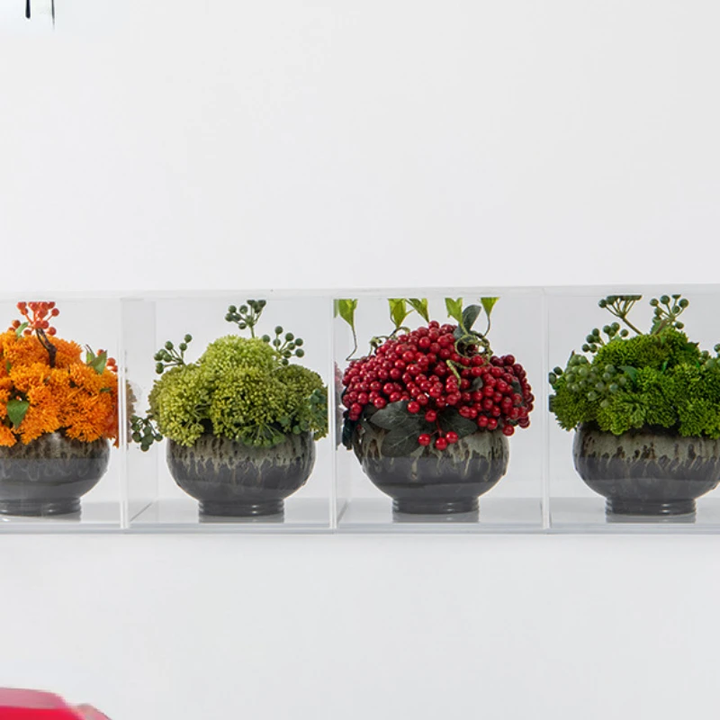 

Acrylic box green plant simulation flower art display cabinet Bogu tea stand tea table flower new Chinese style tea room flower