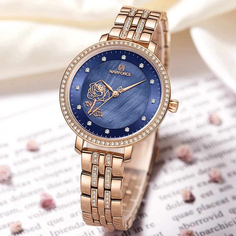 

Women Watch NAVIFORCE Top Brand Luxury Stainless Steel Quartz Fashion Ladies Watches Flower Girl Clock Relogio Feminino