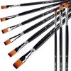 9Pcs Flat Art Paintbrush Set Anti-Shedding Synthetic Nylon with Long Handle Paint Brush for Watercolor Acrylics Gouache Oil 1