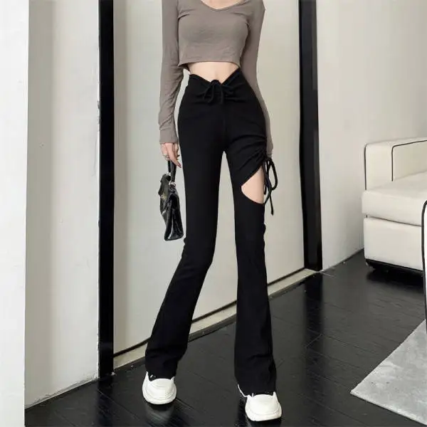 Black Crescent Zipper High Waist Woman Gothic Pencil Pants Oversize Long Pant 2023 Women Dark Goth Aesthetic Vintage Clothes