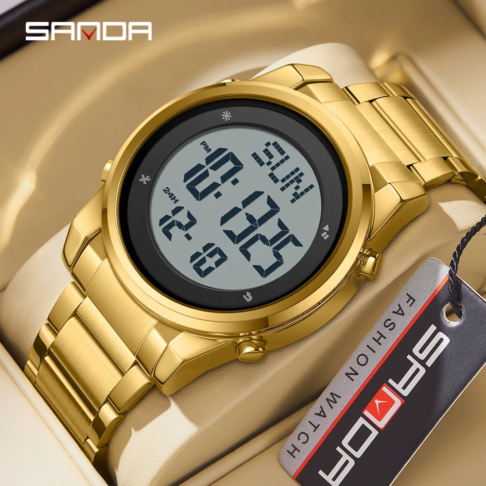 SANDA 6160 Outdoor Sport Watch 5ATM Waterproof Digital Led Watches Date Week Alarm Clock Wristwatches For Men Women Reloj Hombre