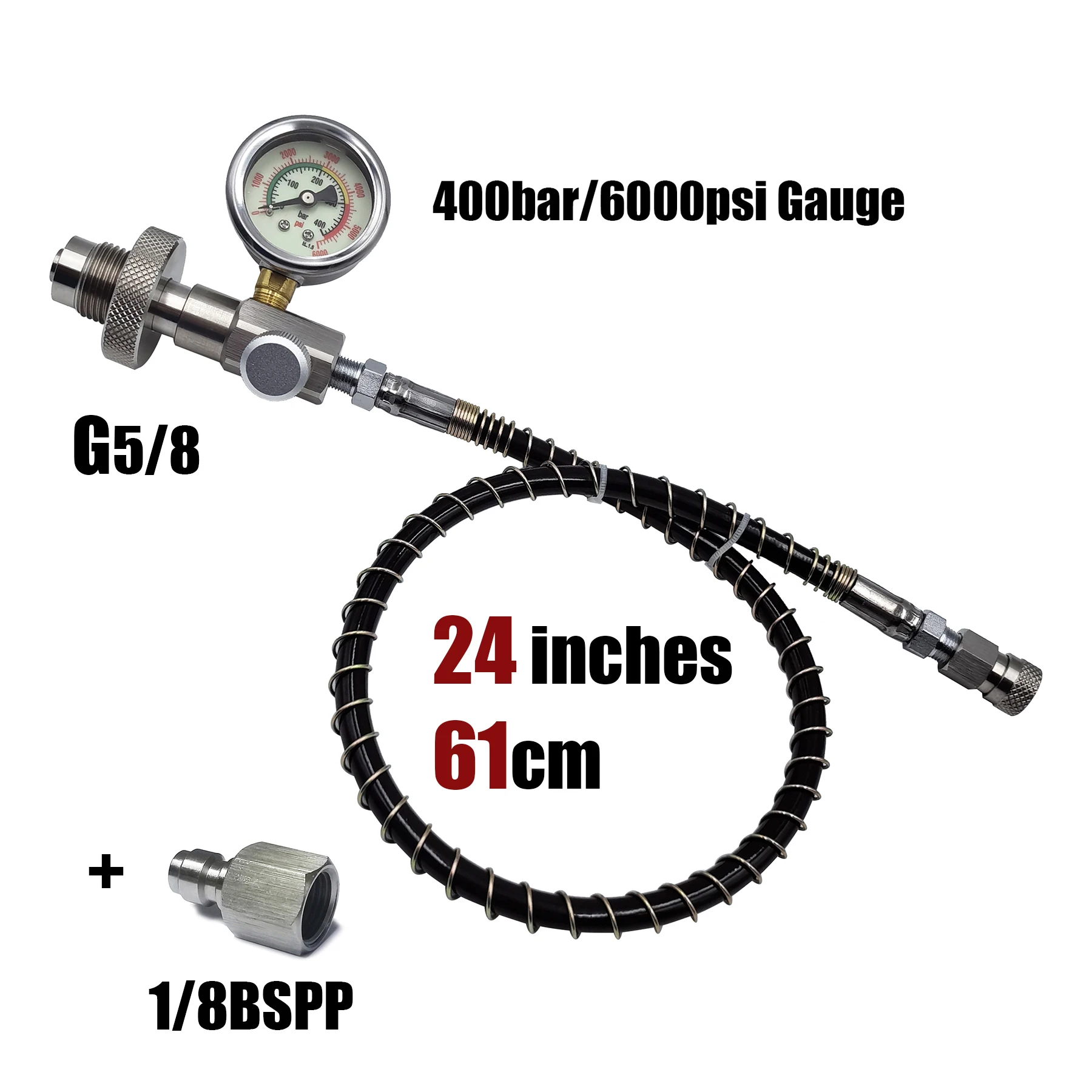 HP 필링 스테이션 충전 어댑터 DIN 커넥터 HPA 스쿠버 다이빙 호스 6000psi/400bar 게이지(큰 탱크에서 작은 병까지)