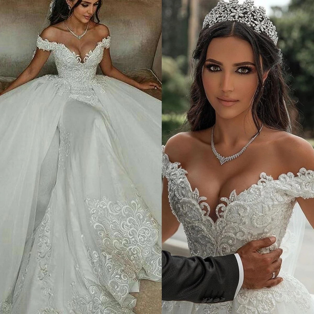 

Luxury Ball Gown Wedding Dress Off The Shoulder Sweetheart Floral Appliques Beaded Bridal Gowns Custom Made Vestido de novia