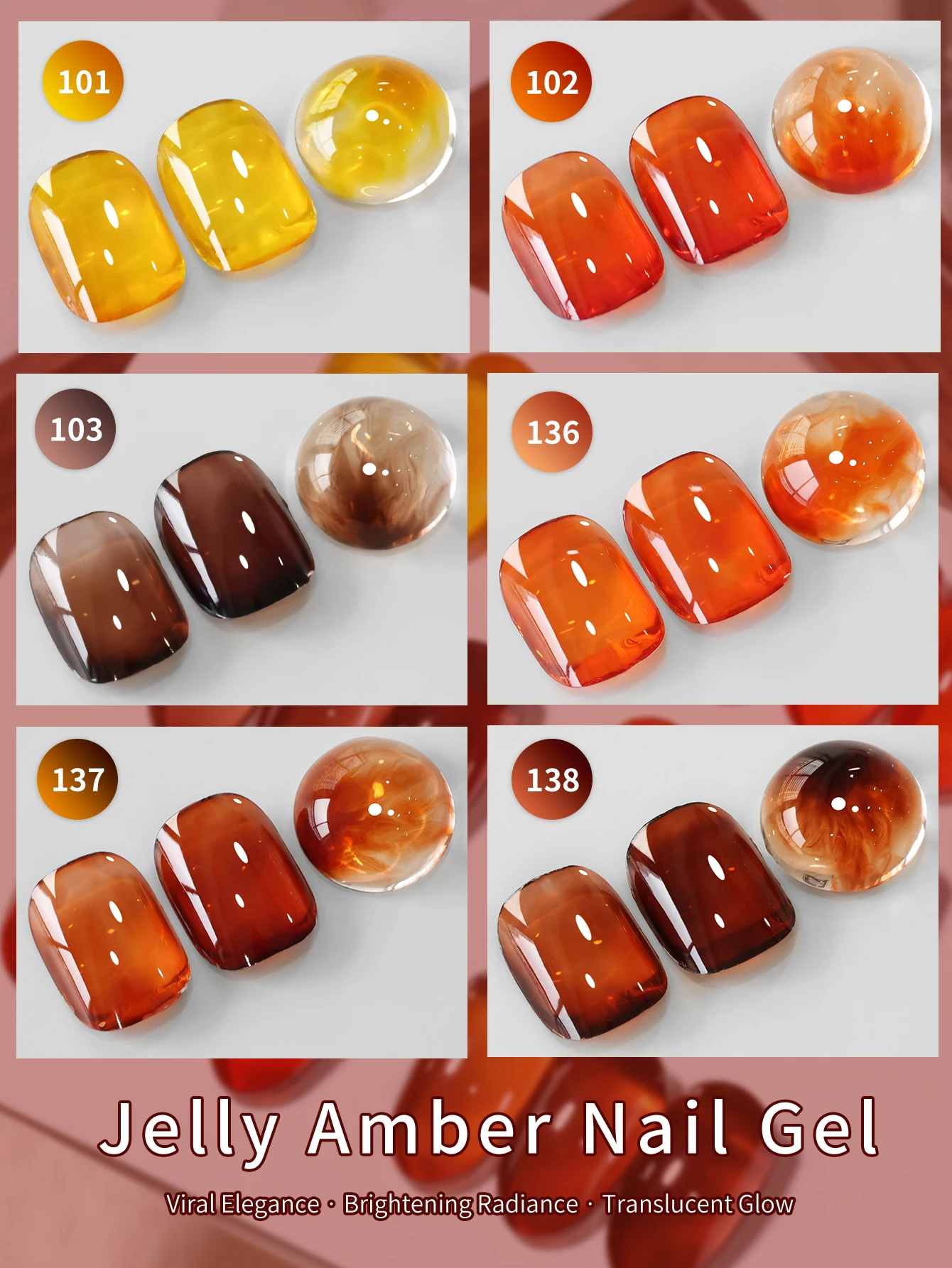 6 Stück 15ml Hochtransparentes Bernstein-Braunes Gel-Nagellack-Set UV-LED Herbst und Winter Beliebter Semi-Permanenter Gel-Nagellack – Detail 2