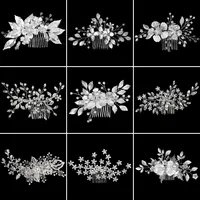 Silver Color Rhinestone Wedding Hair Comb Pearl Crystal Hair Accessories for Bride Ornament Prom Bridal Flower Headpiece Jewelry