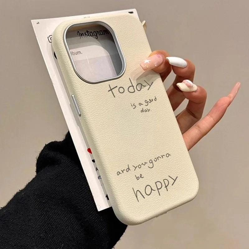 Lichee Pattern Leather Phone Case with Happy Smiling Face Design
