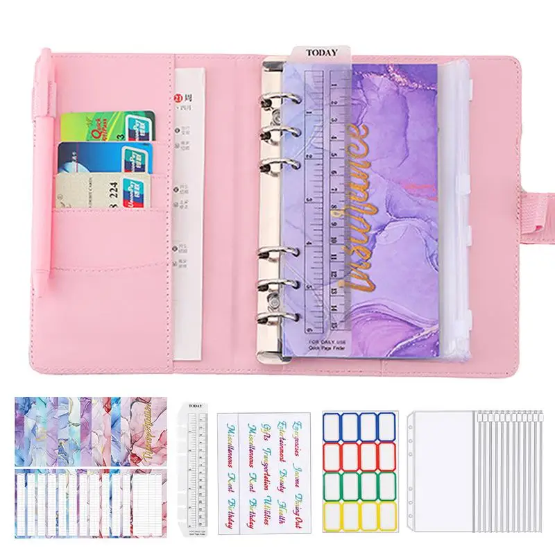 

Budget Binder Colorful Binder Hand Ledger Wareproof PU Leather 6-Hole Loose-Leaf Book For Cash Budget