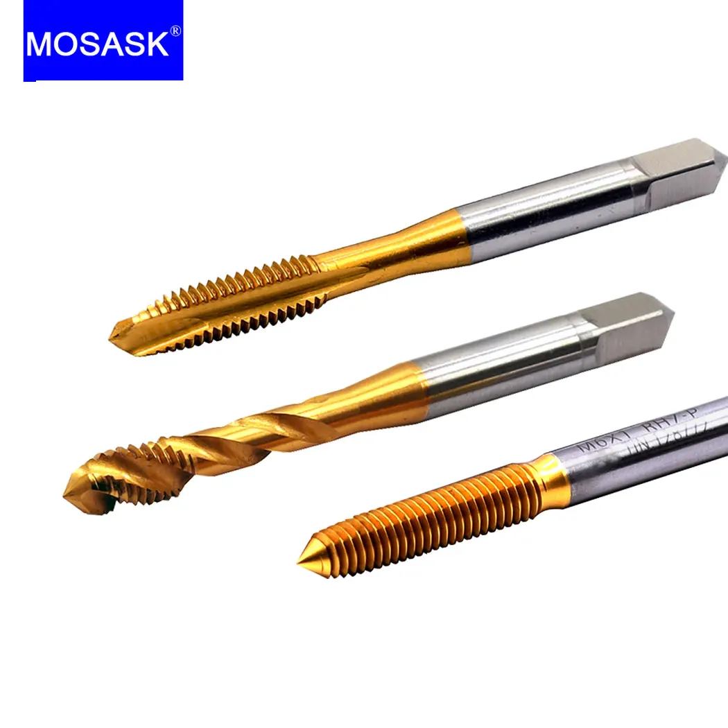 MOSASK 1pc M2 M4 M8 M16 M10 M12 CNC JIS PO CNC JIS Extrusion Straight Spiral Flute Groove Through Blind HSS Machine Screw Taps