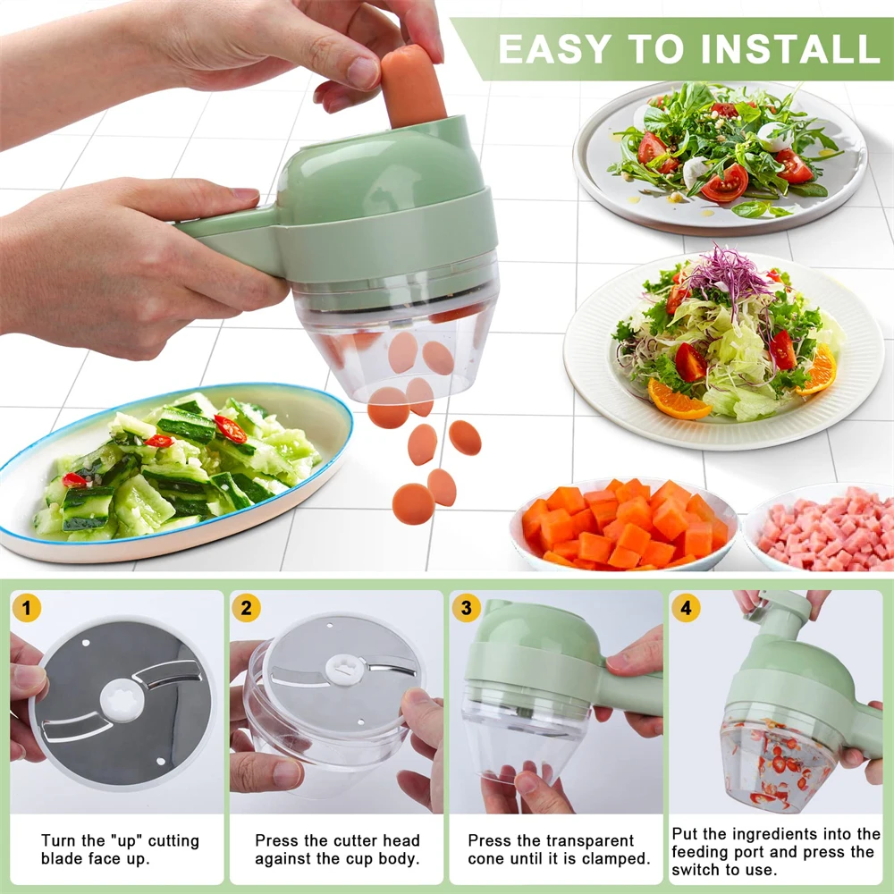 4 in 1 Handheld Electric Vegetable Cutter Set, Vegetable Chopper with  Cleaning Brush, Garlic Slicer, Mini Food Processor, for Garlic, Meat,  Onion