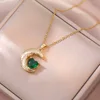 Fashion Simple Love Moon Emerald Pendant Necklaces for Women Girls Stainless Steel Trendy Romantic Jewelry Accessories Gifts 1