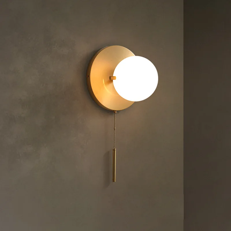 

LED Wall Lamp Nordic Living Room Wall Lamp Glass Ball Simple Modern Aisle Lamp Personalized Drawstring Bedroom Bedside Lamp