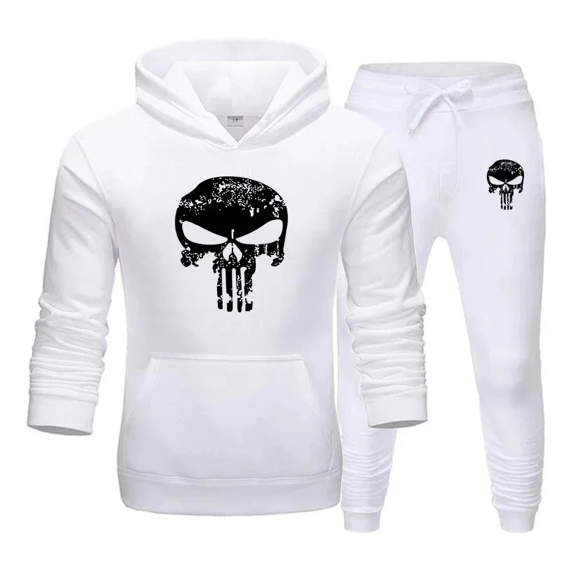Spring and winter 2 piece sportswear hooded sweatshirt hoodie + stretch waist trousers men's sports hoodie Skull brand print