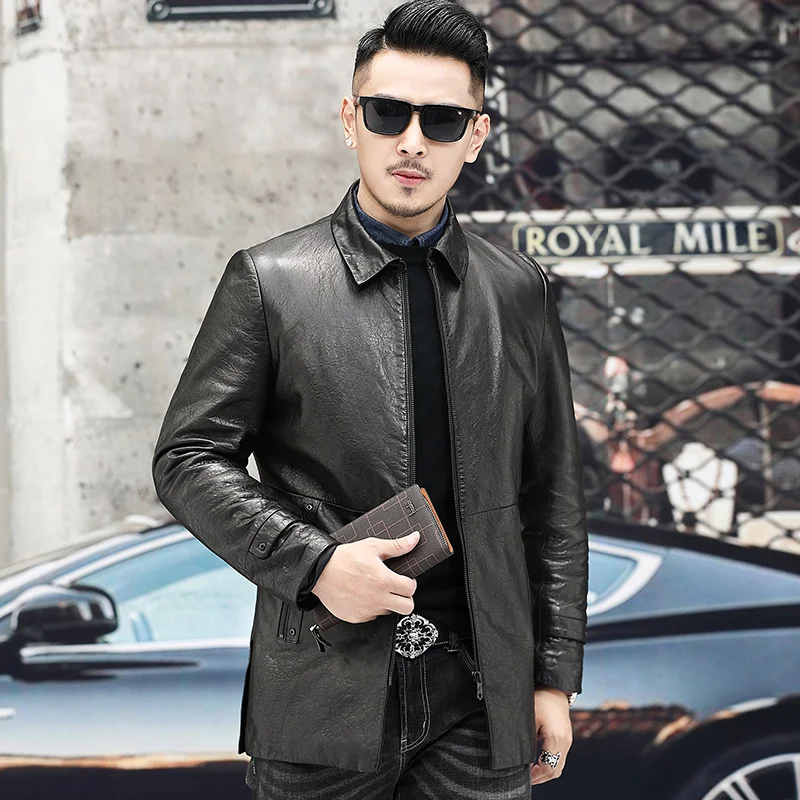 

Jaqueta Coat High Sheepskin quality Men's Autumn Winter Leather Genuine Male Short Jacket Jackets Men Masculina Black Real