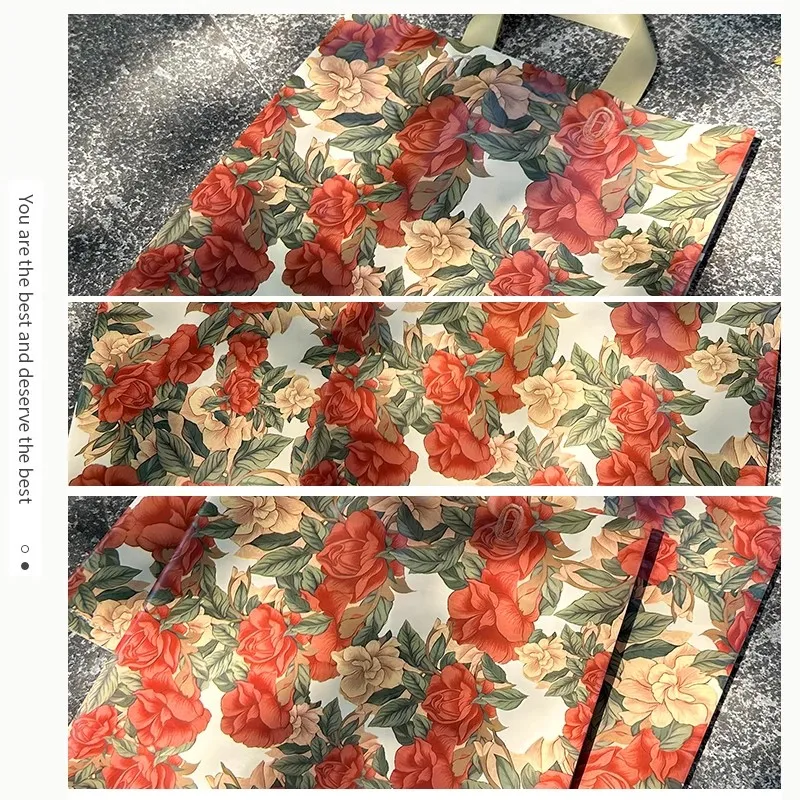Rose Imprinted Boutique Shopping Tote Shopper Bags for Women Clothing Shops 40Pack