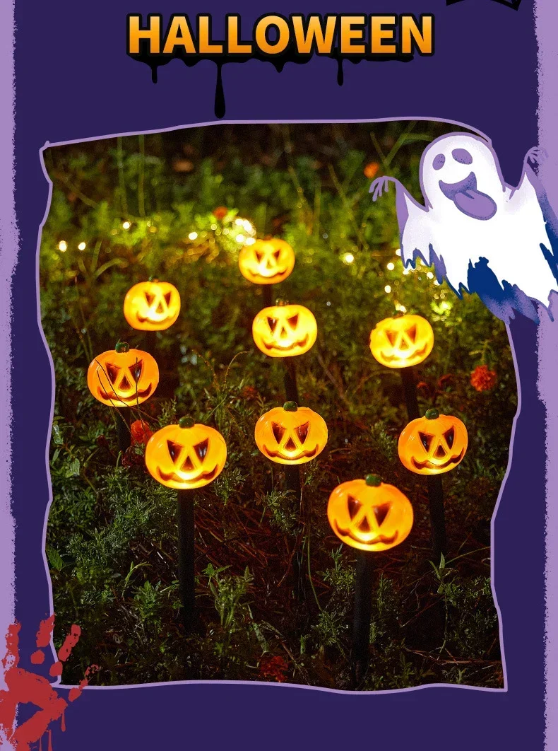 Description Picture 4 of itemSolar Halloween Pumpkin Pathway Light Decorations LED Halloween Pumpkin Stake Lights Set of 5 Lighted Outdoor Pumpkin Lawn Lamp