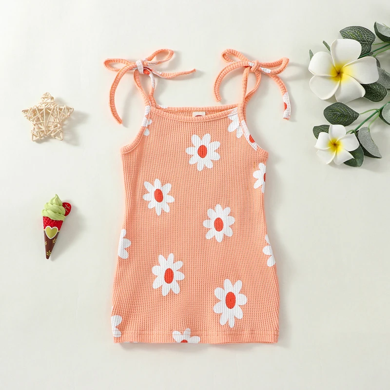 2023-03-07 Lioraitiin 0-4Years Kids Baby Girl Summer Dress Sleeveless Tie Shoulder Floral Print Beach Dress