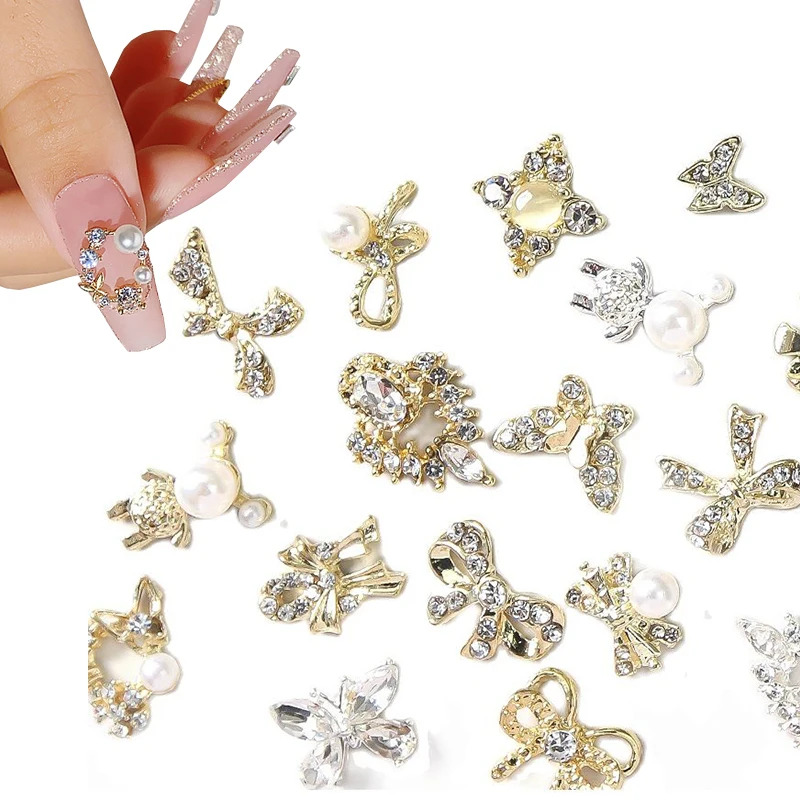 10pcs/Bag Gorgeous Crystal Nail Charms,Silver Alloy Glass  Nail Rhinestones,Flower Designs 2022 New Nail Charms Jewelly