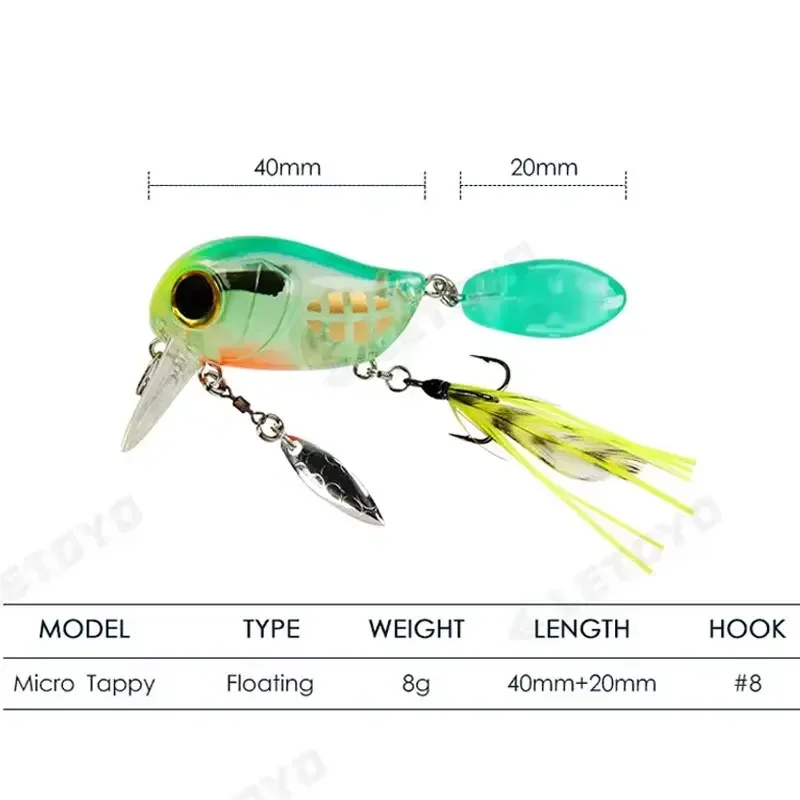 Topwater Crankbaits 8g Fishing Lures with Spinner Wobblers Rotating Glitter Artificial Hard Baits Freshwater Bass Lures Tackle - 2