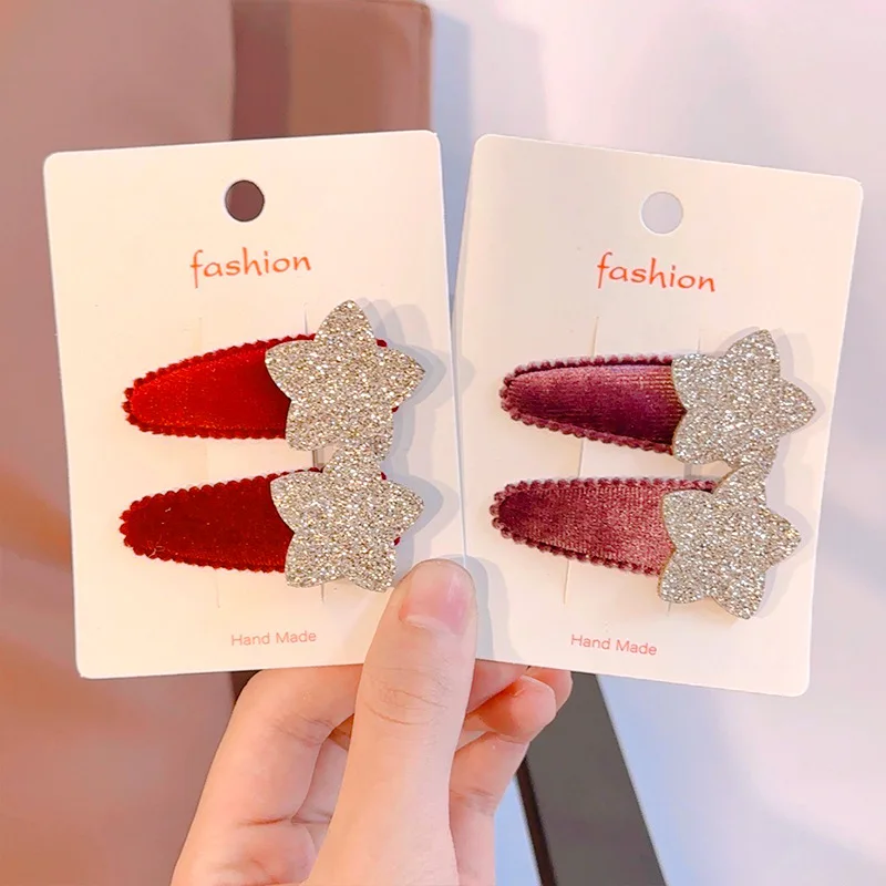 2pcs Sparkling Stars Children's Hairpin Bangs Clip Side Hairpin Barrettes Headwear Girls Kids Women Hair Accessories