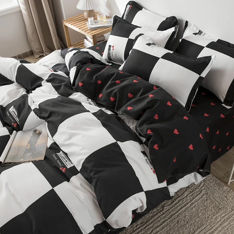 

Black white lattice Printed Bed Cover Set Girl Boy Kids Duvet Cover Adult Child Bed Sheet and Pillowcase Comforter Bedding Set