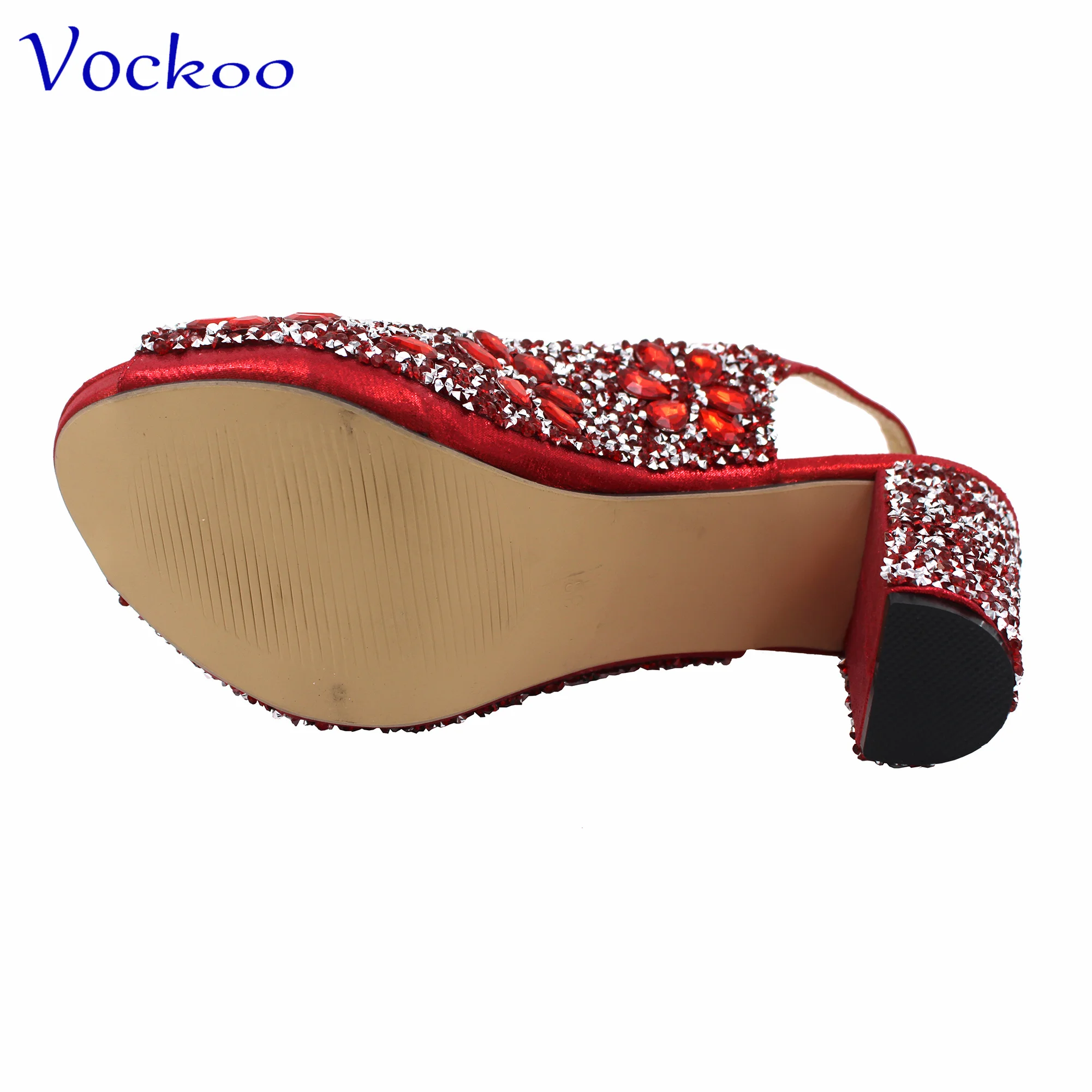 African Style Shoes and Bag in Red Color Peep Toe Sandals with Shinning Crystal 2024 Specials Design Sexy Women for Party
