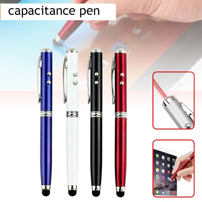 

4 In 1 Laser LED Stylus Ballpoint Pen Creative Metal Multifunctional Students Writing Pens School Stationery Supplies Wholesale