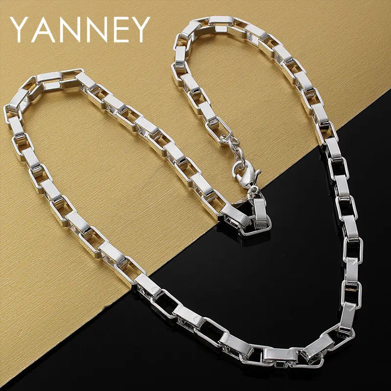

100% 925 Silver 5MM 18 Inches Fine Rectangular Box Chain Necklace Man Woman Fashion Wedding Jewelry Christmas Accessories