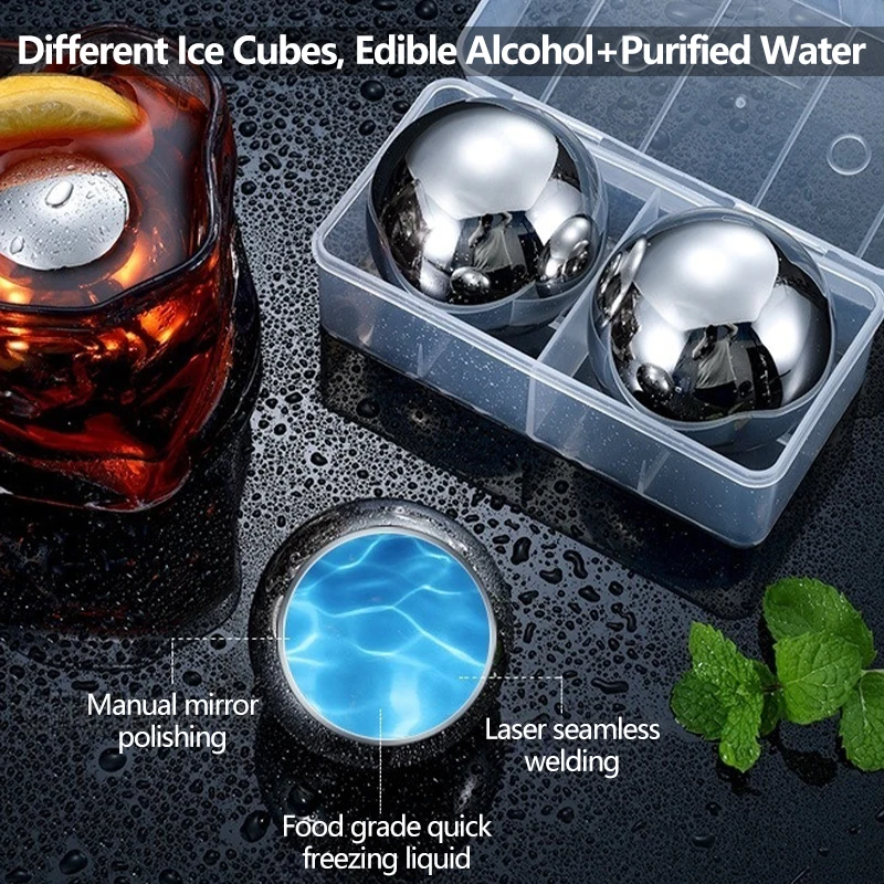 Reusable Stainless Steel Ice Cubes Round Metal Ice Balls Set 1/2/4pcs Drink Beer Cubes Cooler Bar Party Accessories Tools