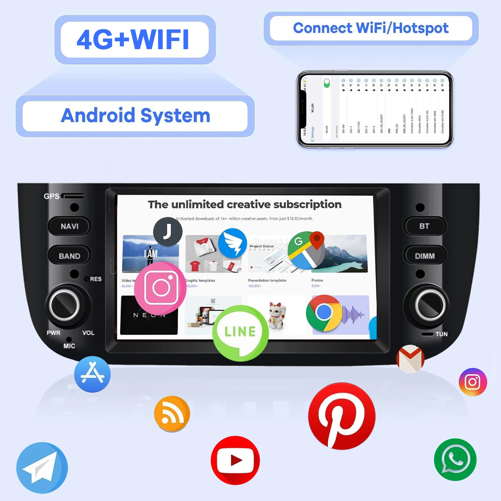 6.2"Android Car Radio Fiat Linea Punto Evo 2012-2016 Multimedia Player Supports
