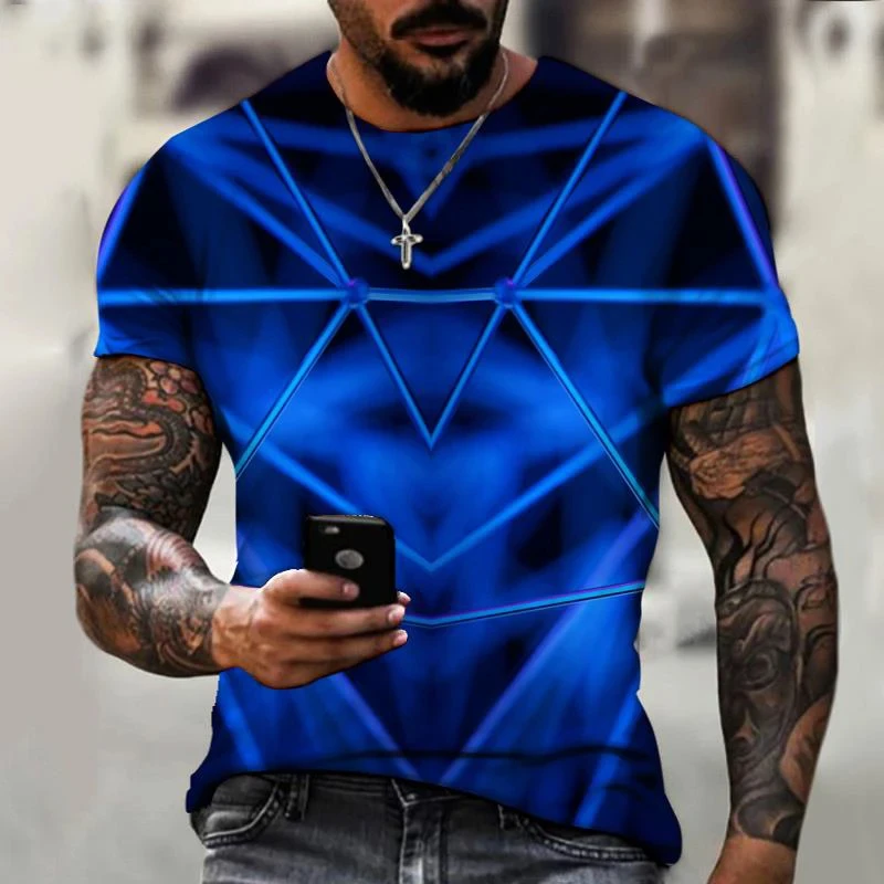 

Science Fiction Blue Men's T-Shirt 3D Geometry Print Short Sleeve Tops Casual T Shirt Streetwear Loose Tee Shirt Men Clothing