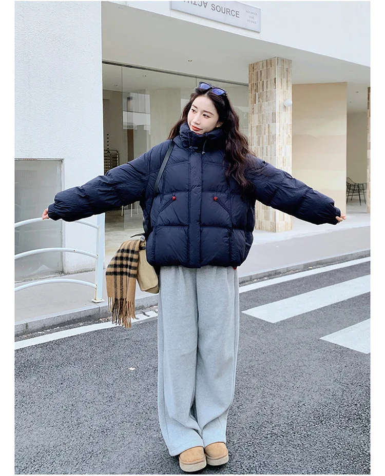 Jacket Korean Thickened Puff Feather Cotton Jacket Women Winter New Loose Warm Fashion Zipper Hooded