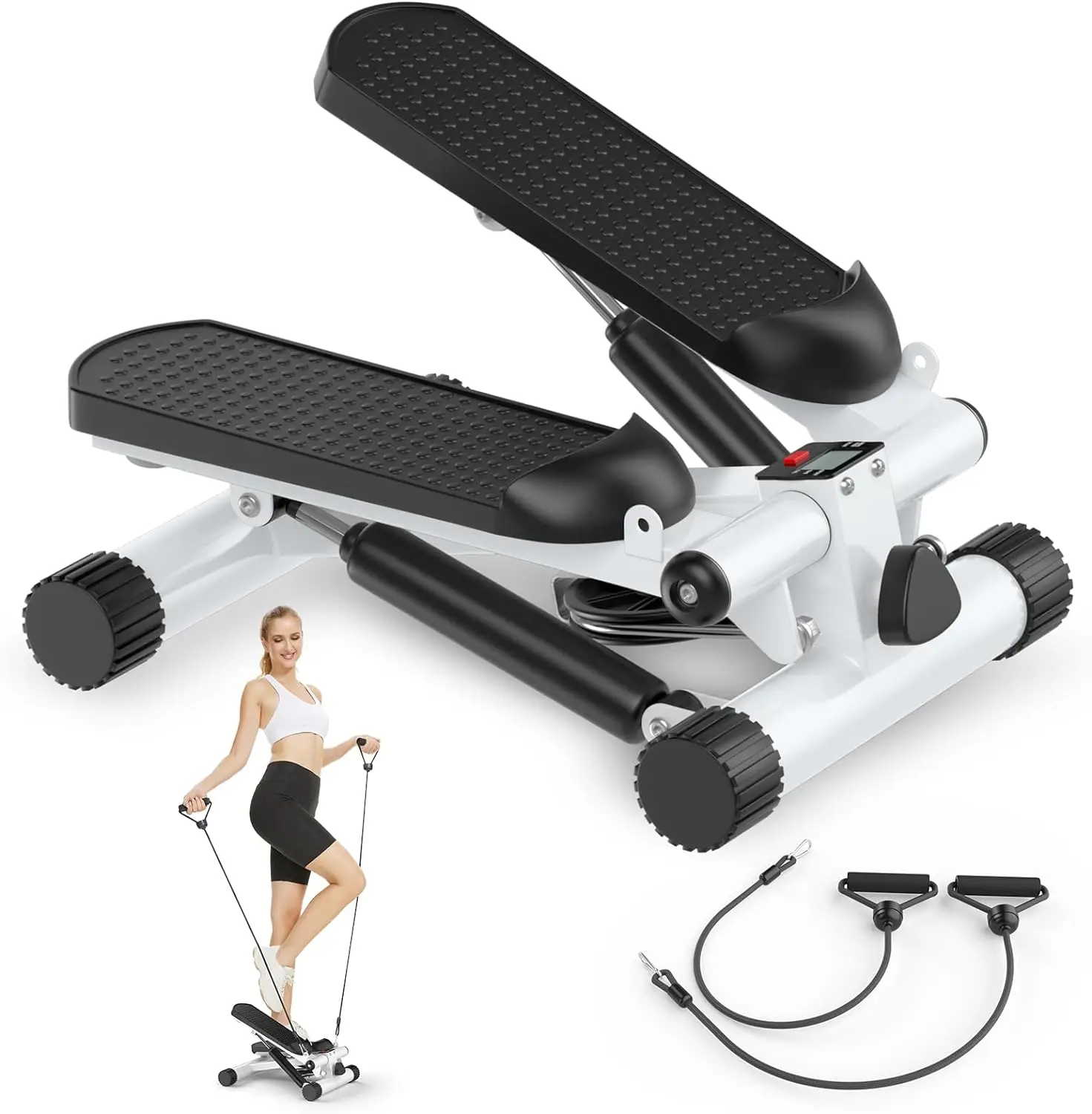 

Mini Stair Steppers for Exercise at Home with Resistance Bands, Under Desk Aerobic Stepper Machine 300LB Capacity
