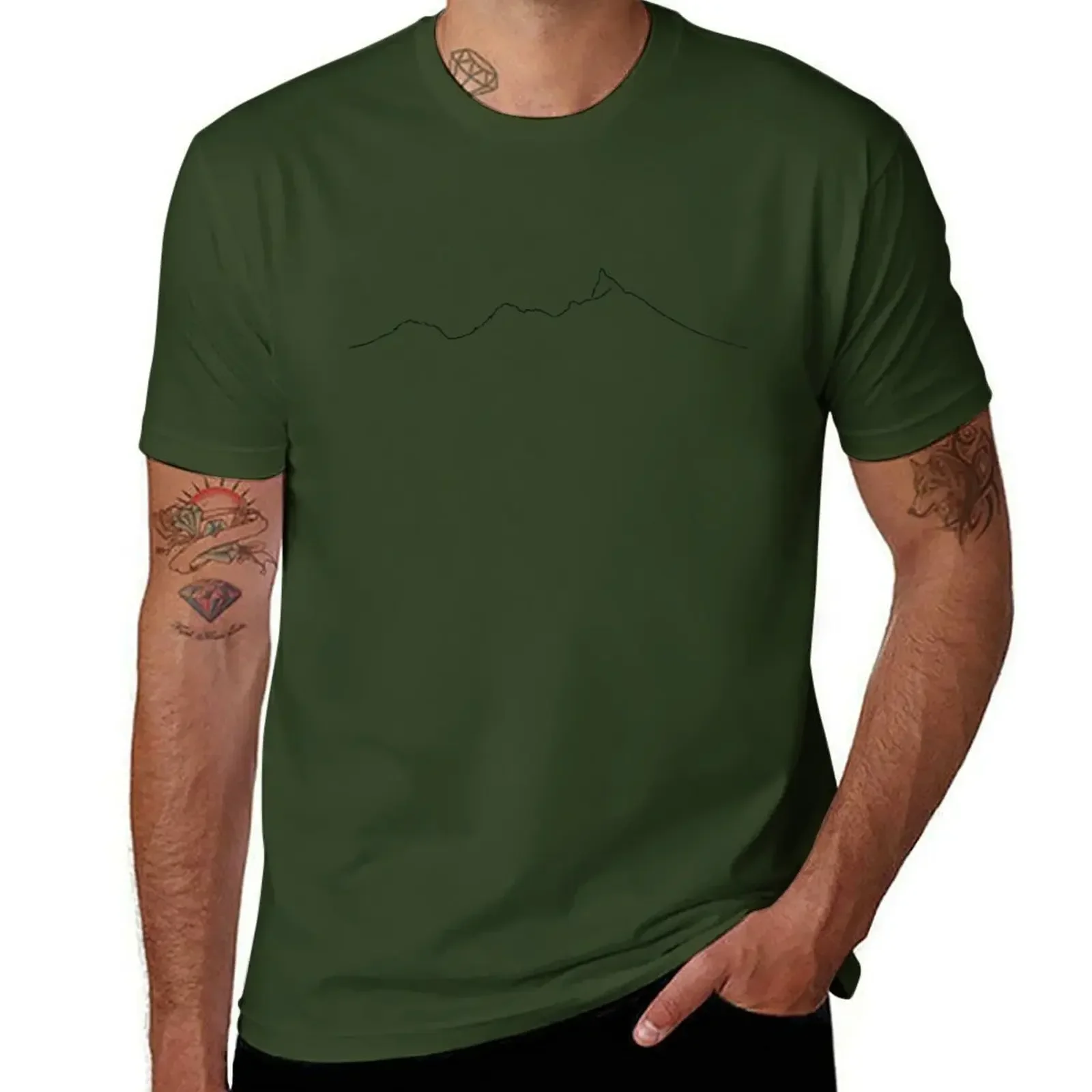 

Mountain outline T-shirt tops blanks summer top plain black t shirts men