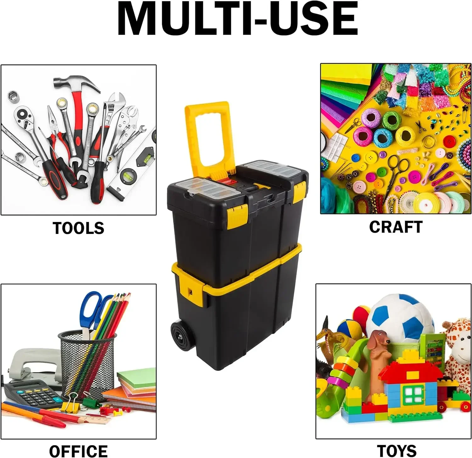 Portable Tool Box with Wheels - Stackable 2-in-1 Tool Chest with Fold-Down Comfort Handles, Tough Latches 5