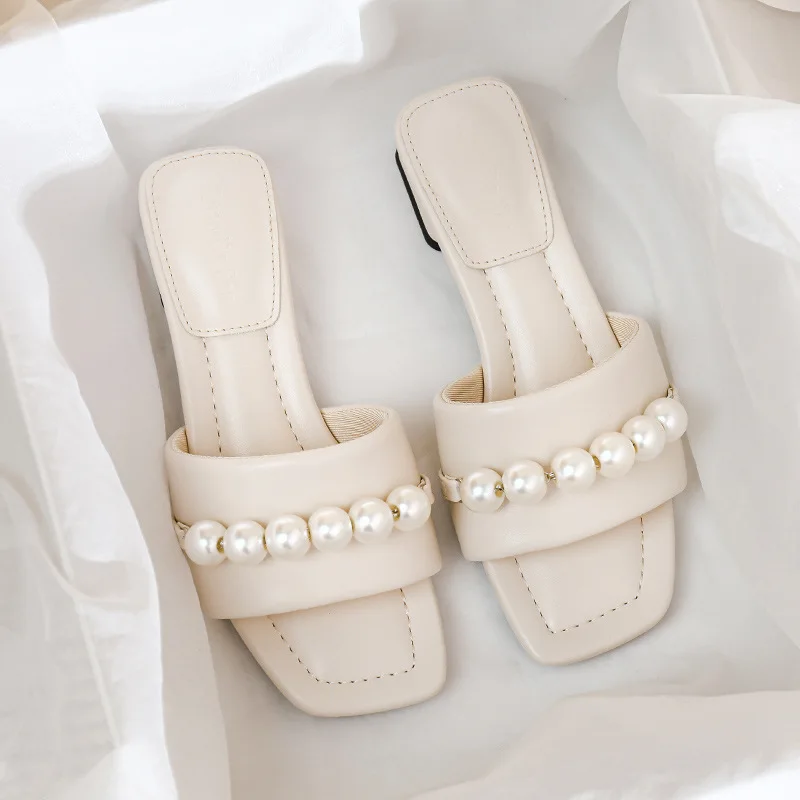 

Сланцы женские на низком квадратном каблуке, роскошные шлепанцы, квадратный каблук, римская ткань, модная обувь, лето 2024