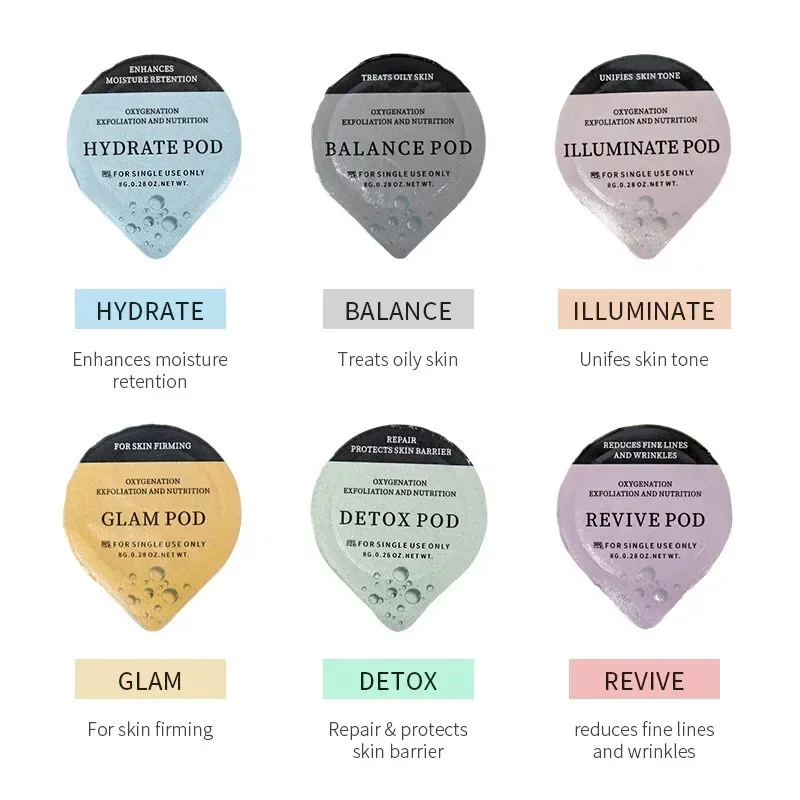 Oxygen Charcoal Revive DETOX GLAM Hydrate CO2 Oxygen Pods Capsule Serum Bubble Facial SPA Facial Kit 3 In 1 Skin Rejuvenation Facial Pods