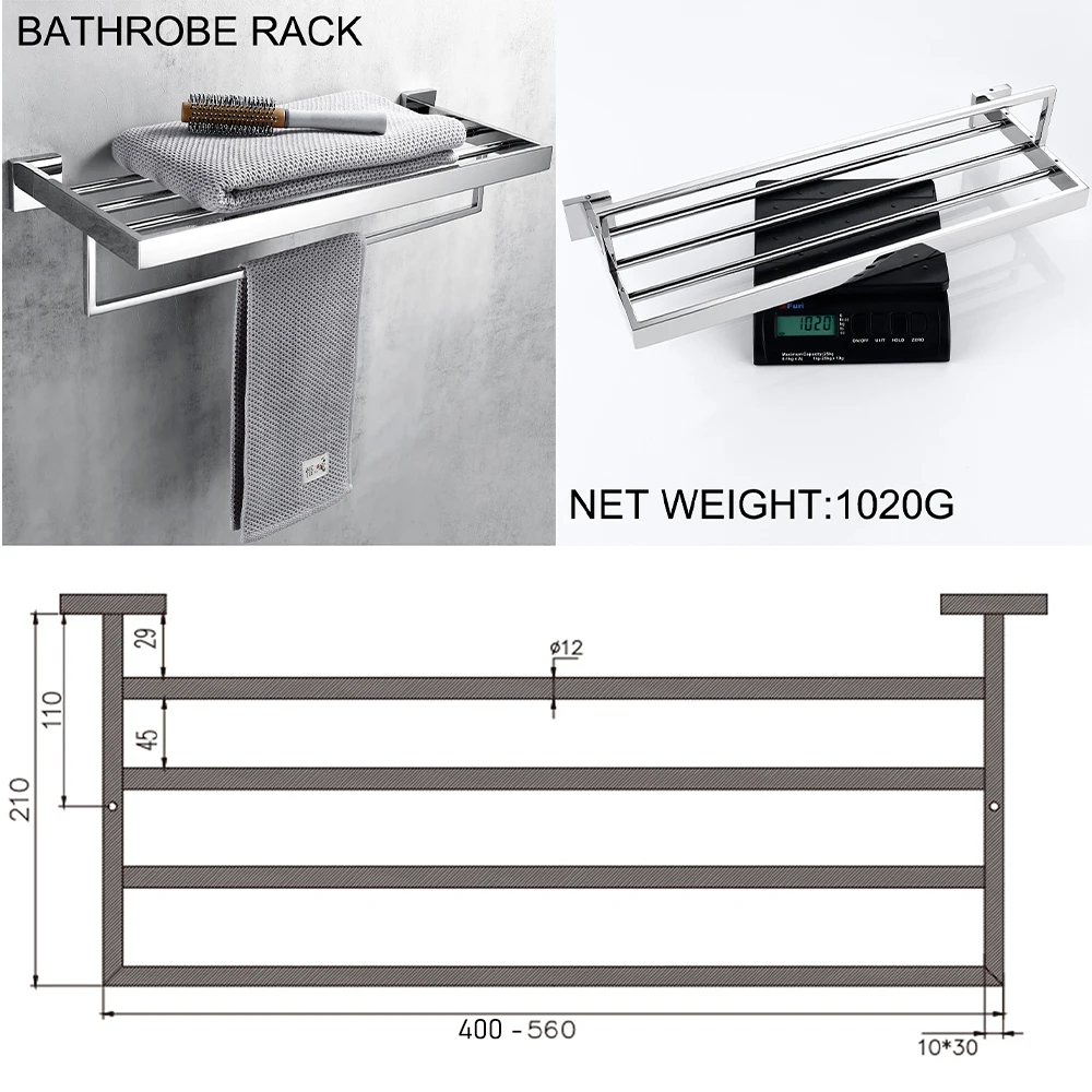 Chrome Polished WC Accessories Toilet Paper Holder Wall Hook Towel