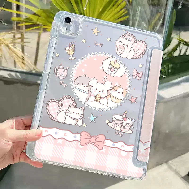 Chic Korean Pink Cat & Puppy Bow Tablet Case