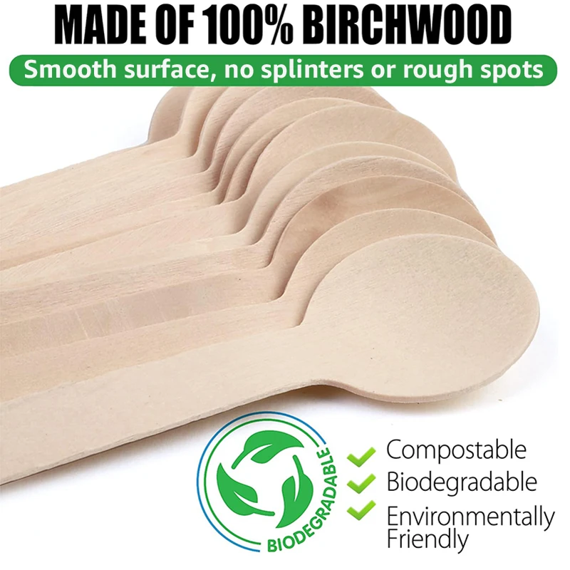 50/100/200Pcs Mini Wooden Spoons Disposable Tasting Sampling Spoons Biodegradable Birchwood Taster Spoons