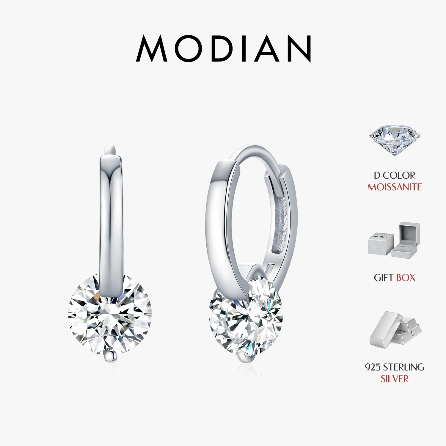 MODIAN 1,0 CT D Farbe Moissanit Creolen 925 Sterling Silber Luxus Schnalle Ohrringe Für Frauen Hochzeit Edlen Schmuck Geschenke