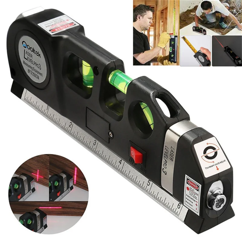 

horizontal Laser ruler Vertical laser Level Measure 8FT Aligner Standard and Metric Ruler Multipurpose Measure Level Laser Black