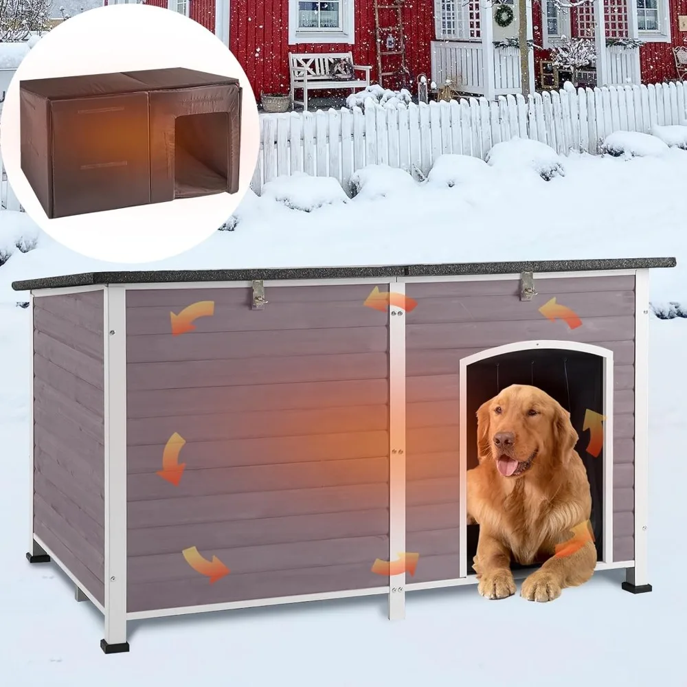 59.1" Extra Large Dog House Outdoor Insulated for Winter with Durable Metal Fame, Grey 1